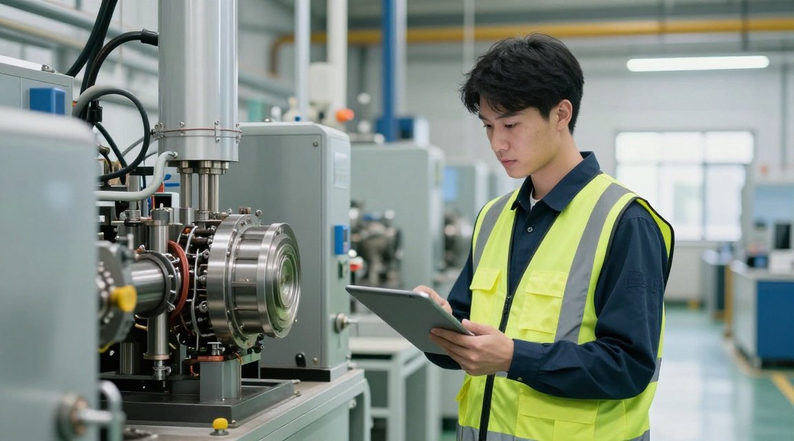 An engineer checking equipment on a plant floor